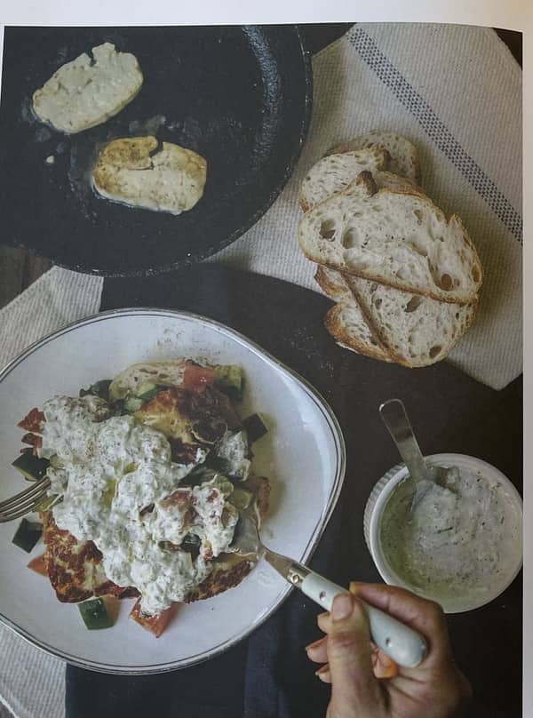 Cucumber and tomatoes with haloumi and tzatziki