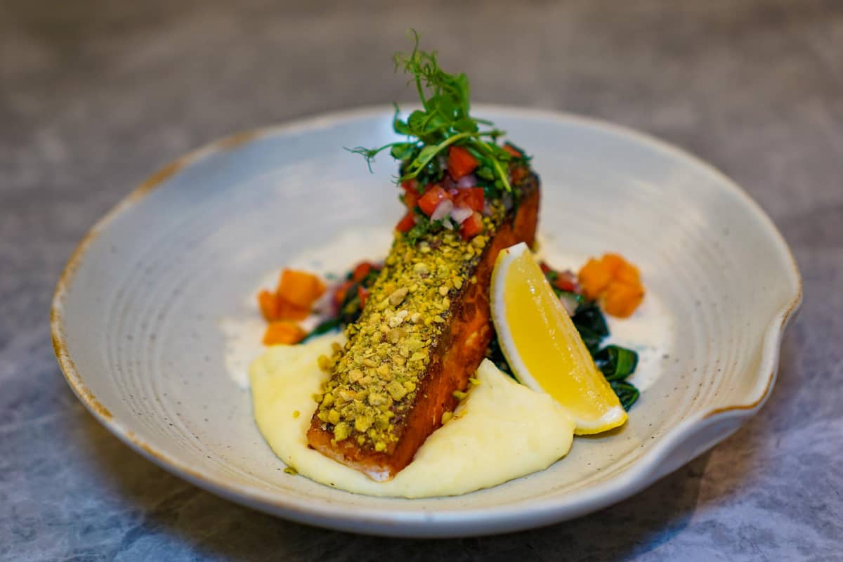 Roasted Salmon, Pesto & Lemon Ciabatta Crust