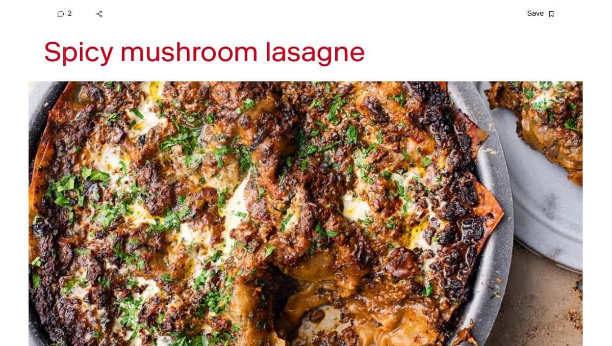 Spicy mushroom lasagne