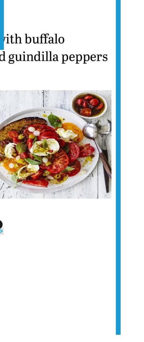 Karen Martini's tomato salad with buffalo mozzarella, pickled onions and guindilla peppers